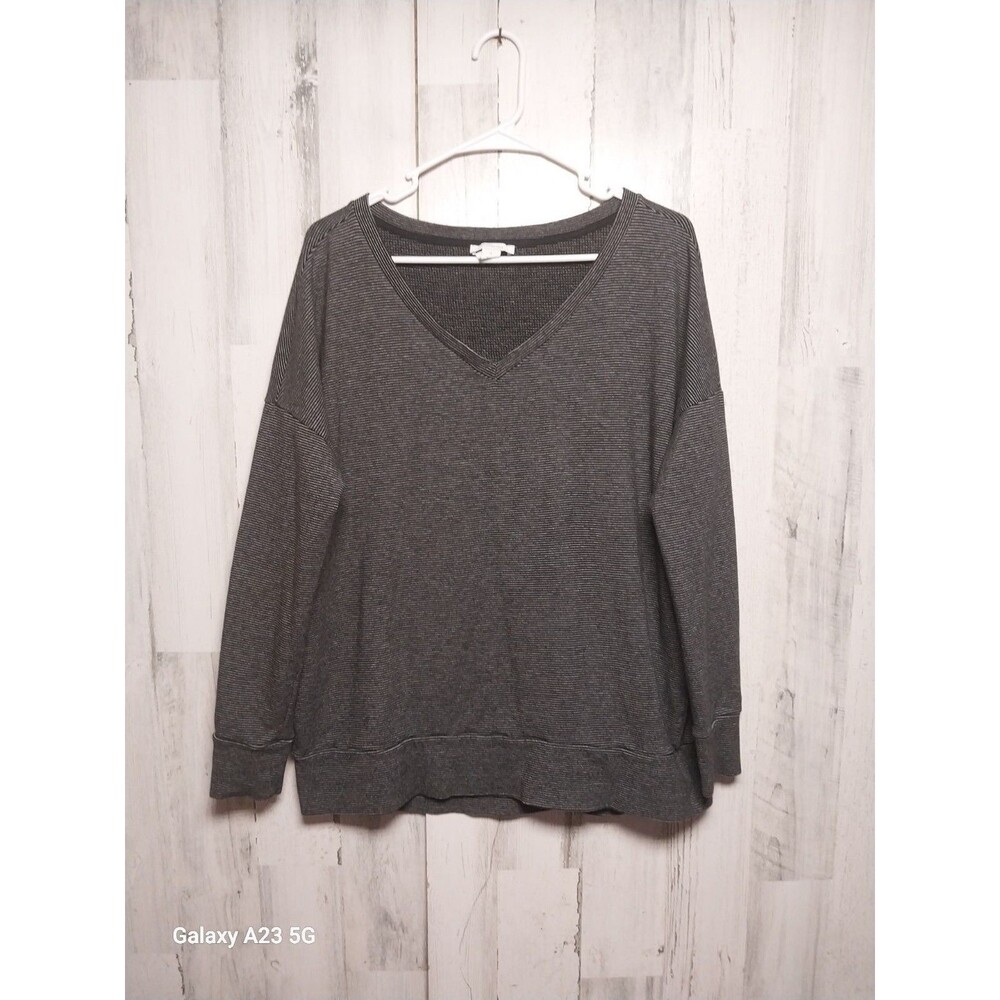 Daily Ritual Women's Medium Black Stripe V Neck Knit Sweatshirt